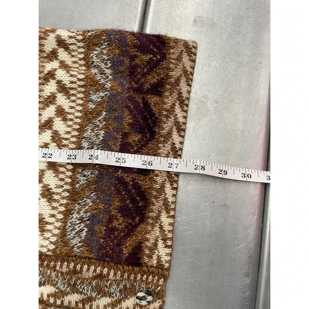 Leo‎ Peressi Alpaca Cardigan Sweater Womens Medium Brown Fair Isle Knit Button